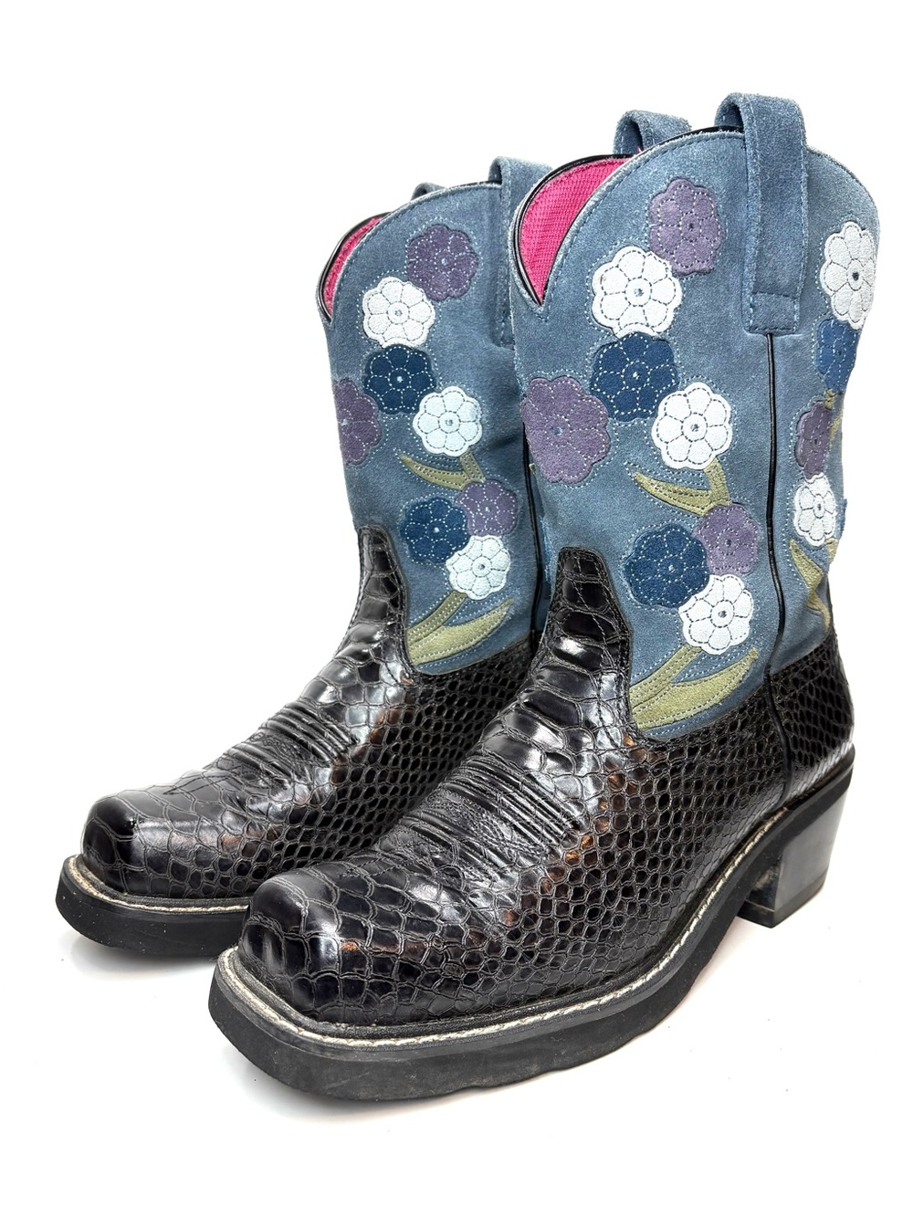 Ariat Fatbaby Embroidered Blue Suede Floral Boots | 9